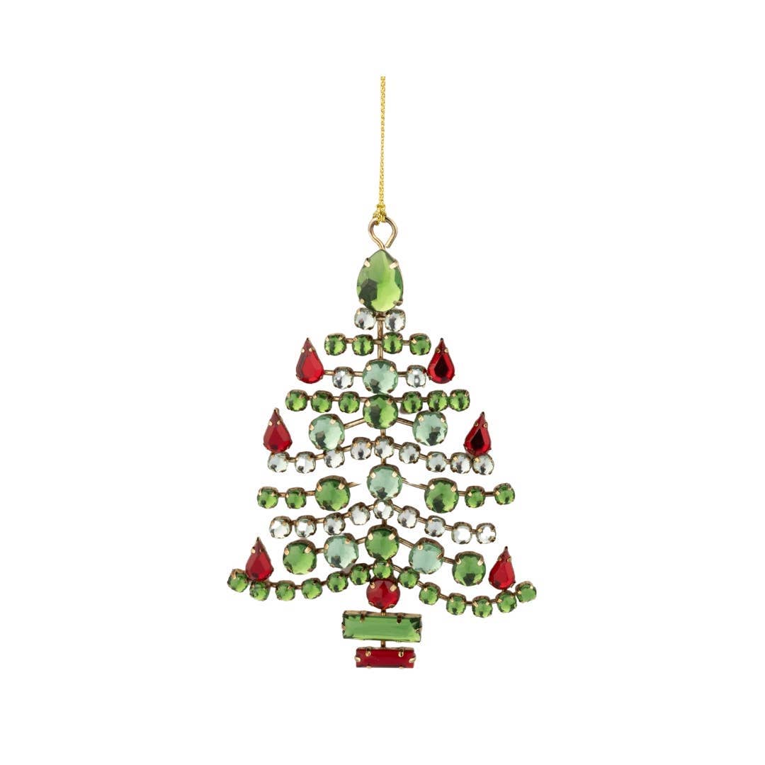 Acrylic jewel Christmas tree orn in gold wire frame