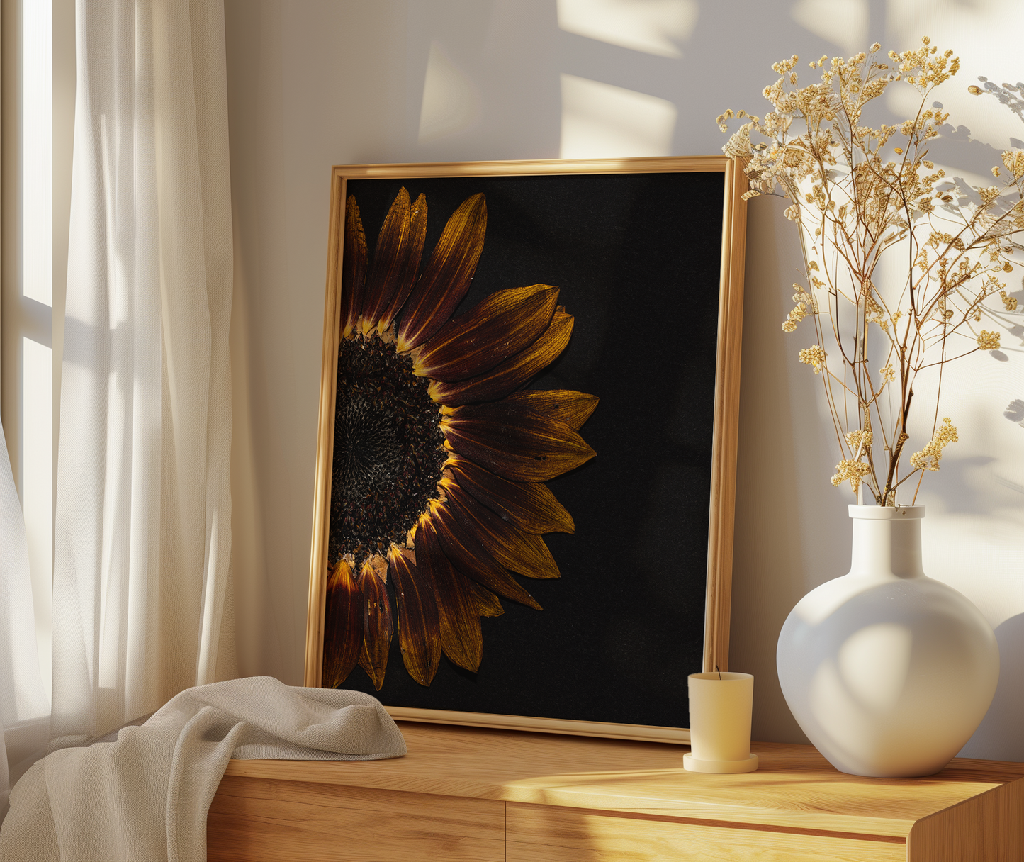 Pressed Flower Art Print - Chocolate Sunflower