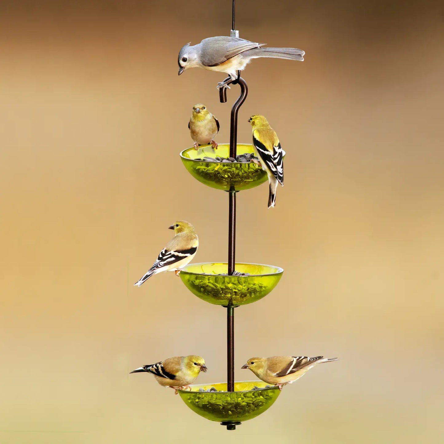 Mosaic Birds Triple Hanging Poppy Feeder Lime