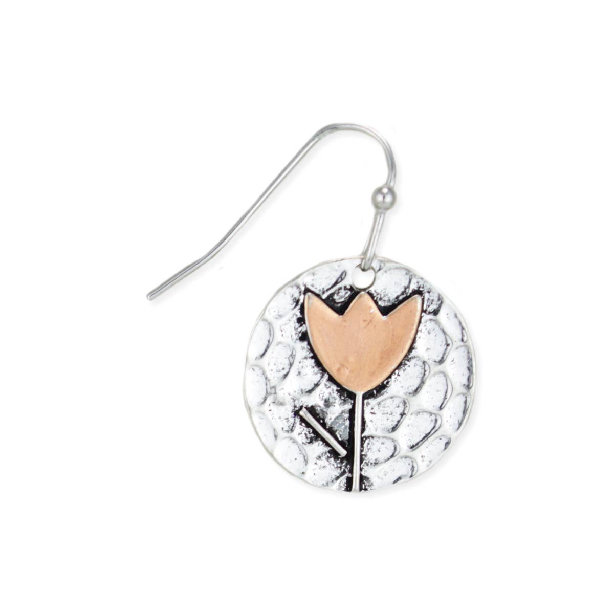 Gold Silver Textured Tulip Round Earrings