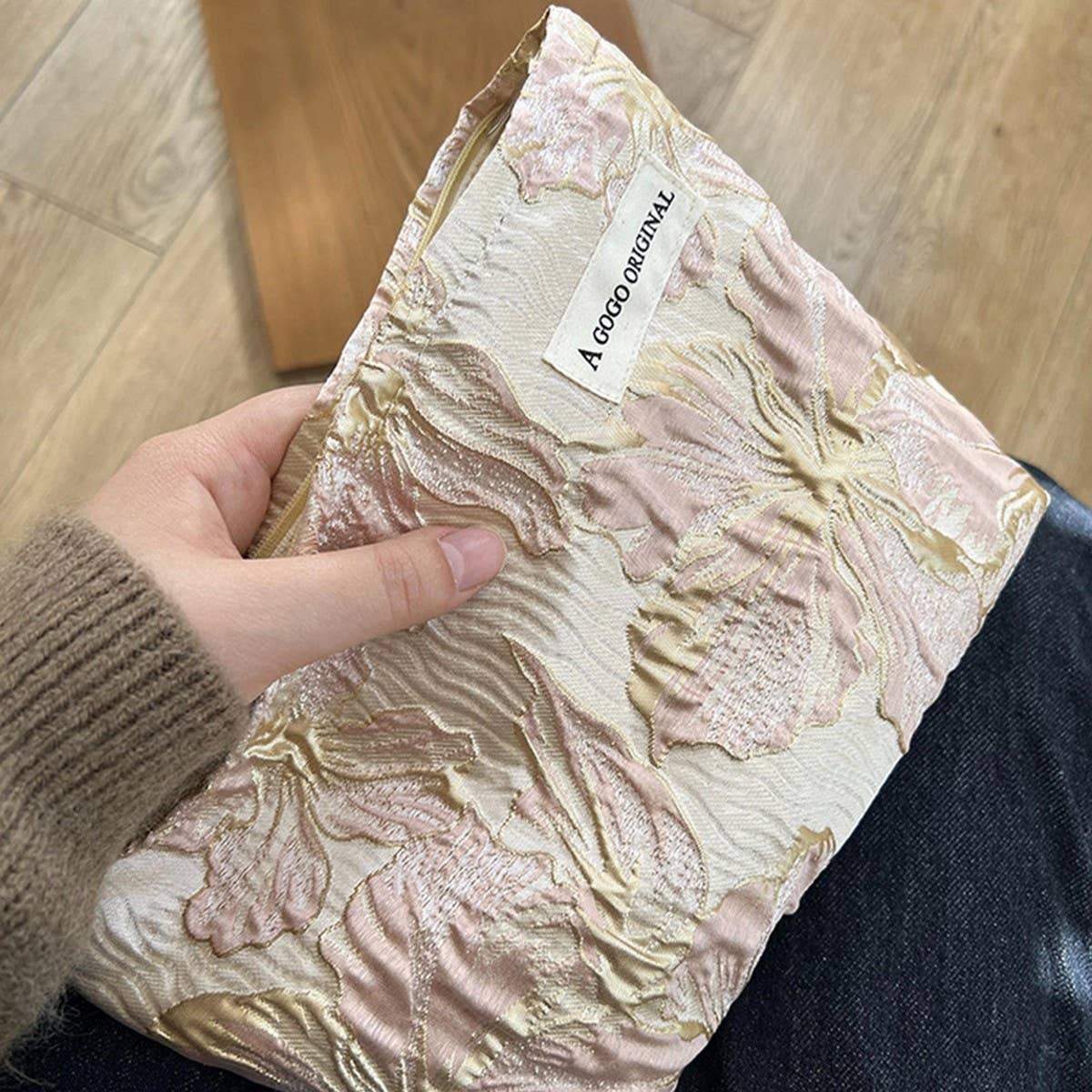 Jacquard Floral Makeup Bag Large Travel Pouch