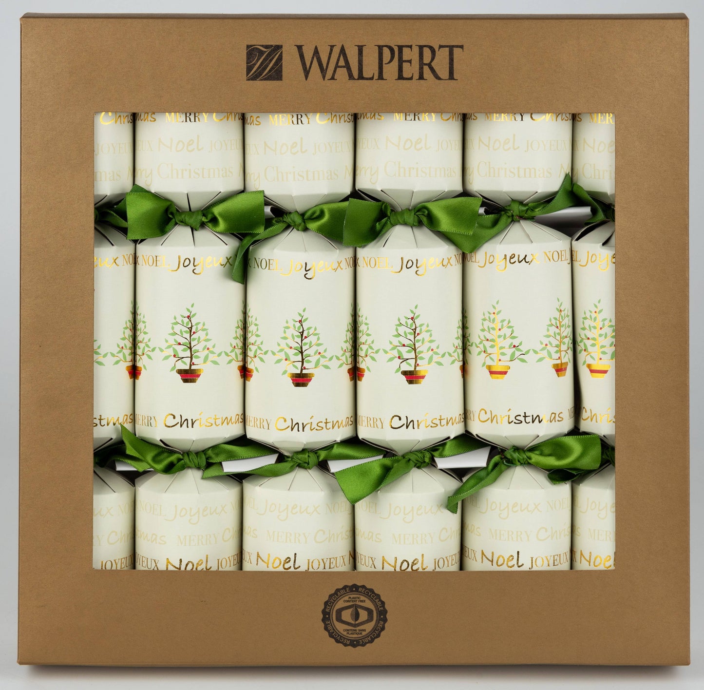 Greetings on Linen Christmas Crackers 12" 6ct
