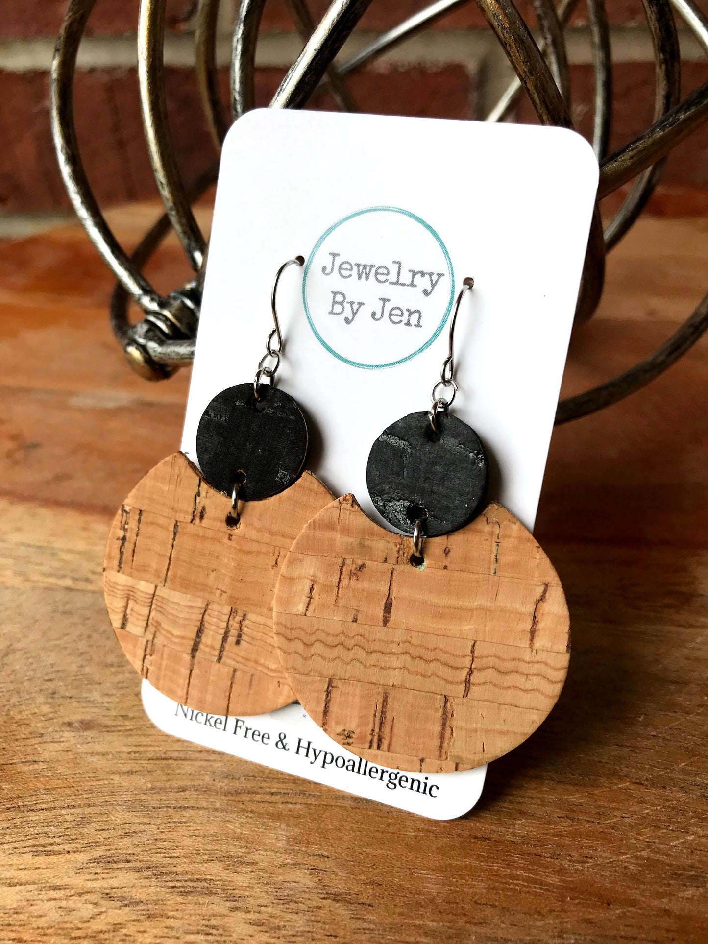 Luna Earrings: Black & Cork