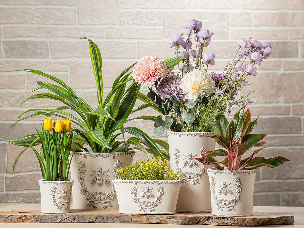 Oval Emboss Bee in Crest Planter-4x8"L