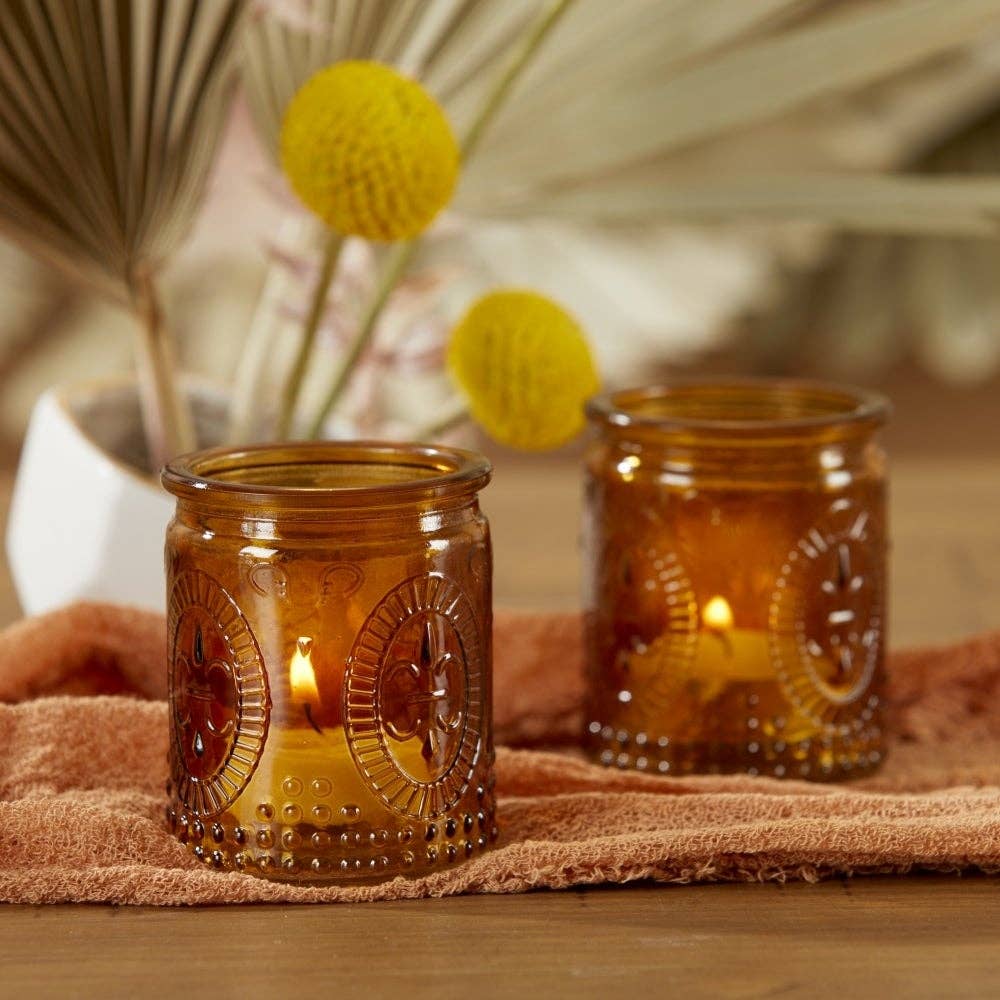 Vintage Amber Glass Tea Light Holder (Set of 4)