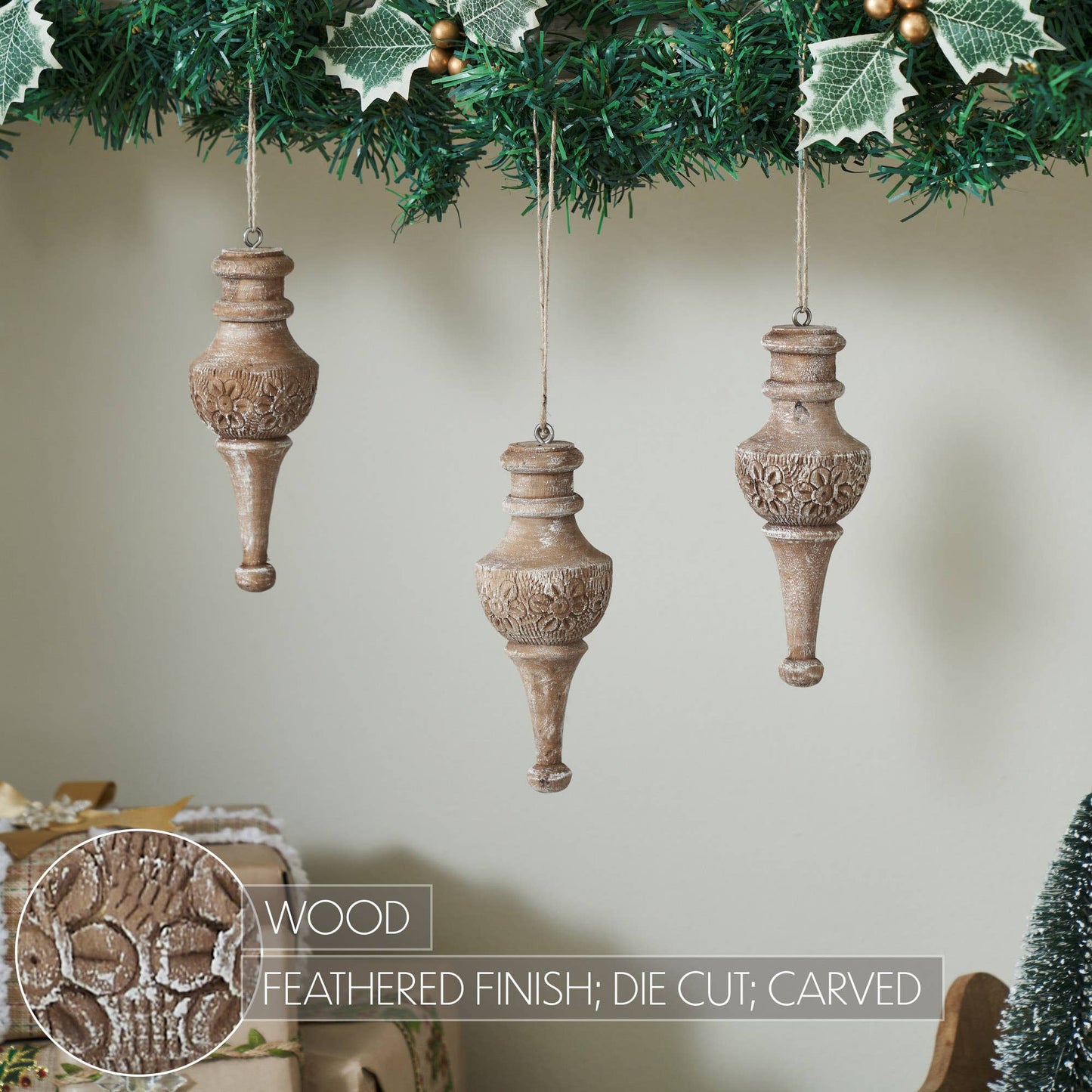 Rustic Finial Ornament Feathered Finish 6.5x2.5x2.5