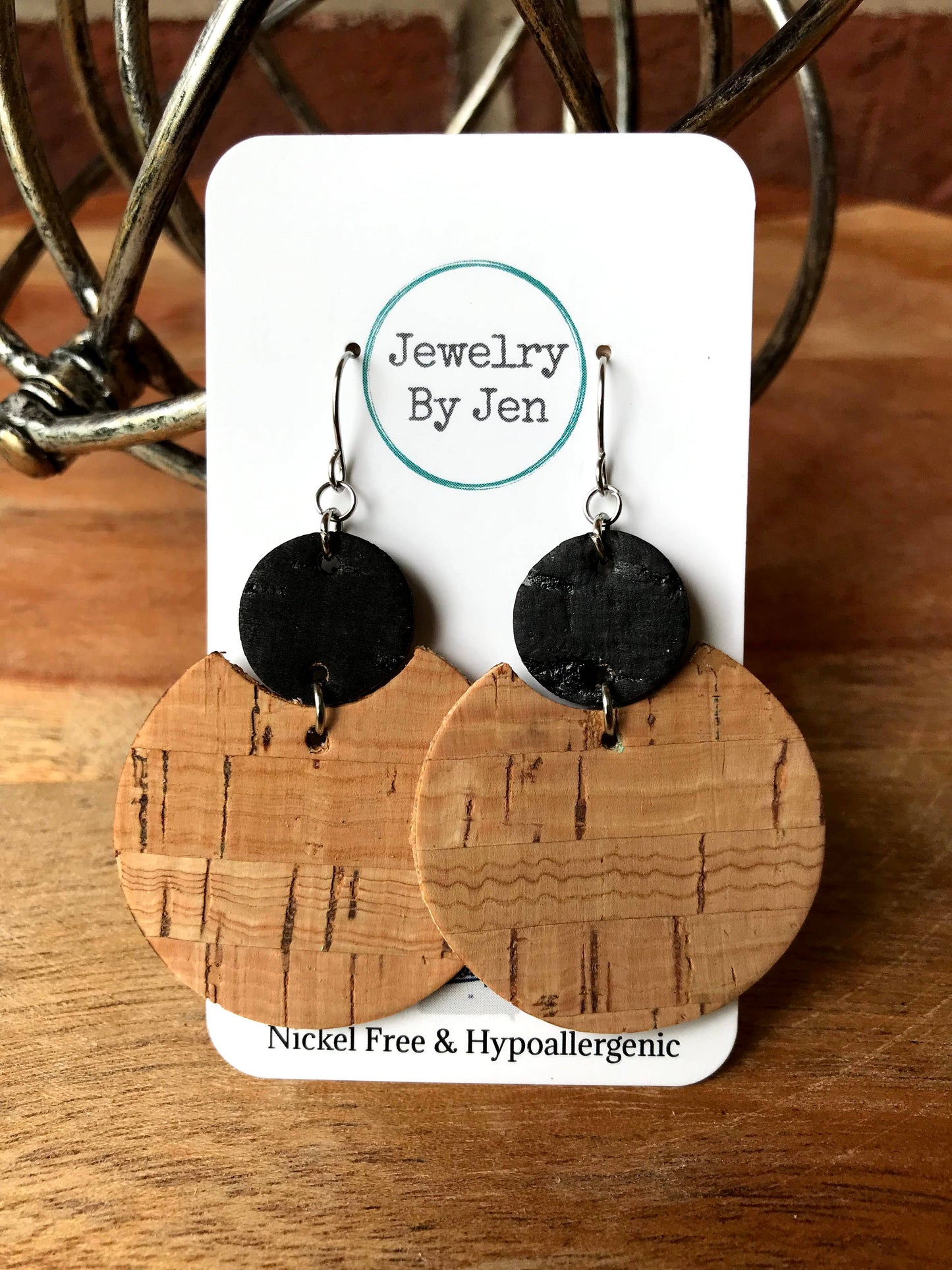 Luna Earrings: Black & Cork