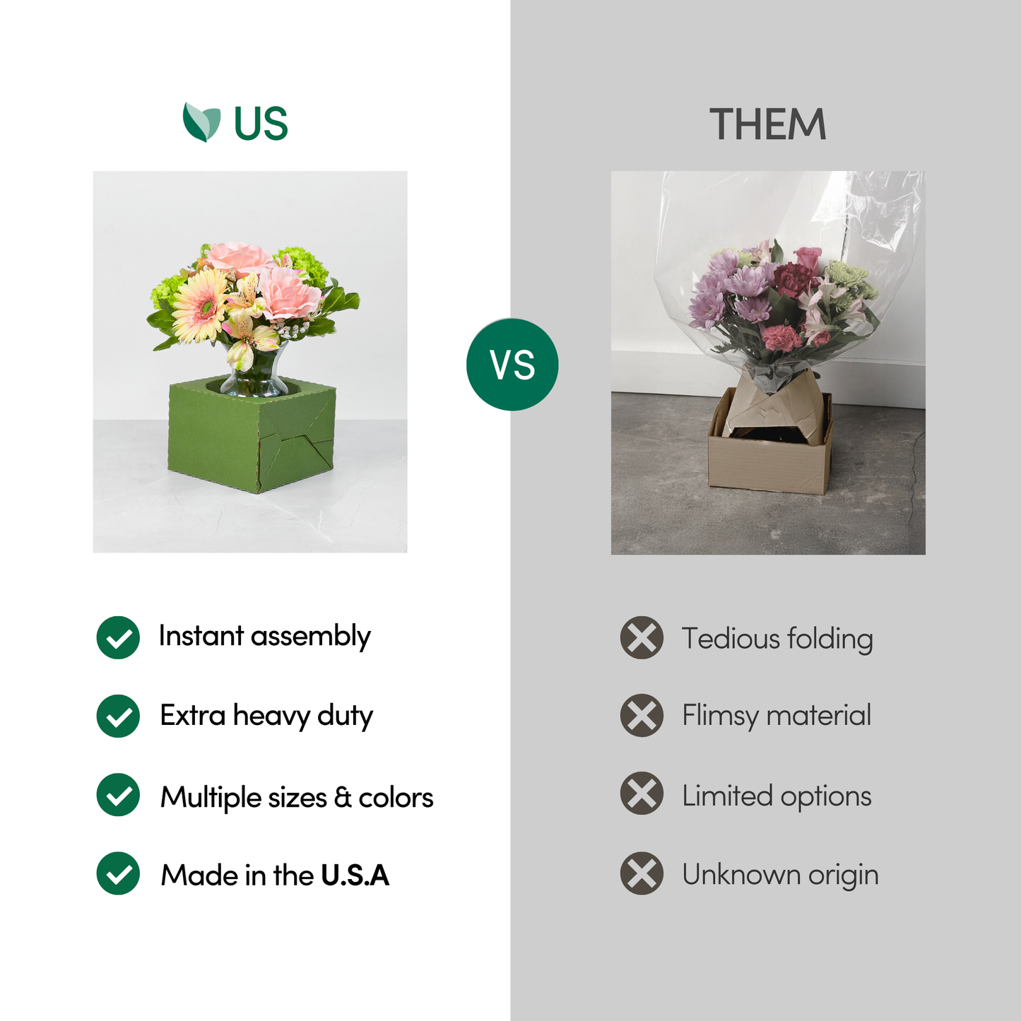 10PK - Pop Up Floral Delivery Box Vase Transport - S/M/L/XL
