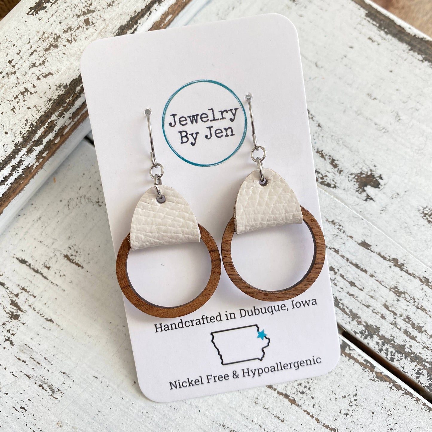 Wood Hoop Earrings: Cream