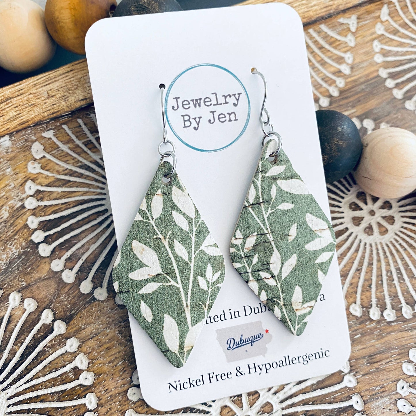 Lora Earrings: Green & White Willow