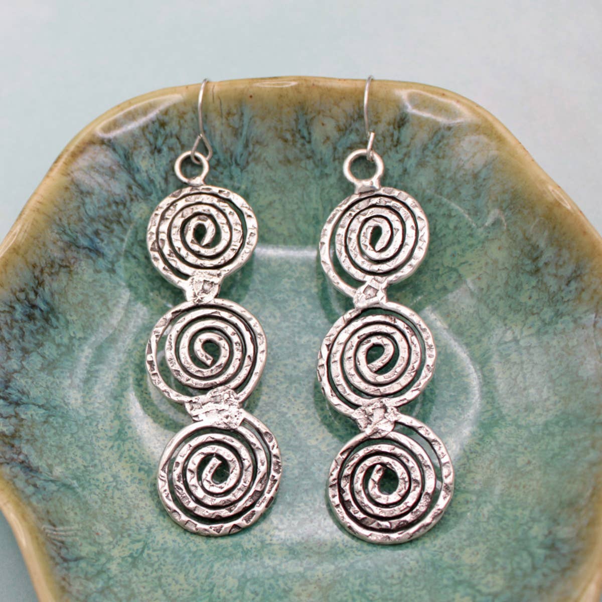 Silver Hammered Spirals Earrings