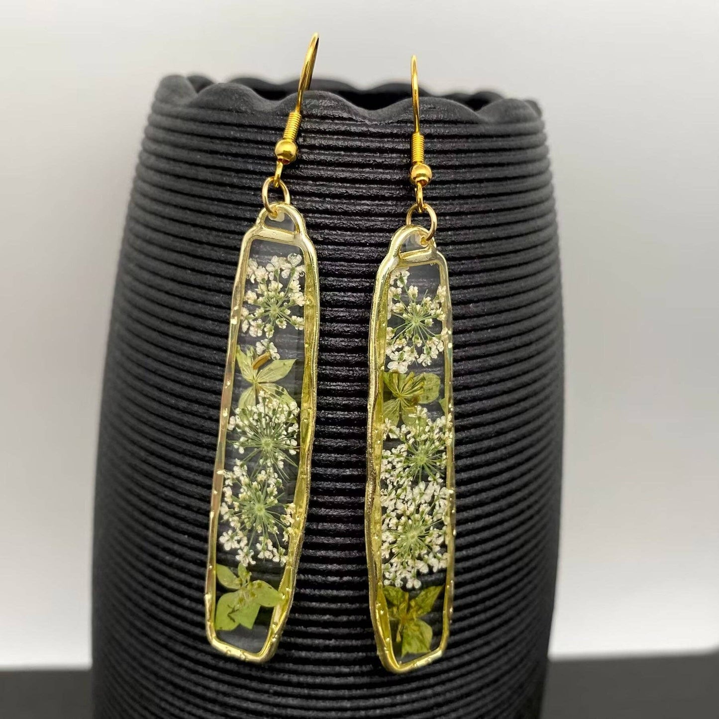 Queen Anne's Lace Dried Flowers Dangle Earrings