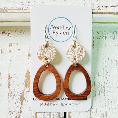 Wood Oblong & Calming Meadow Earrings