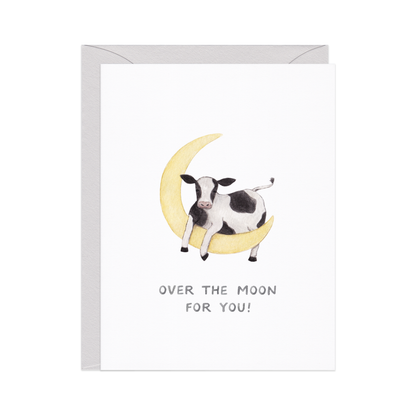 Over The Moon — Animal Pun New Baby Card