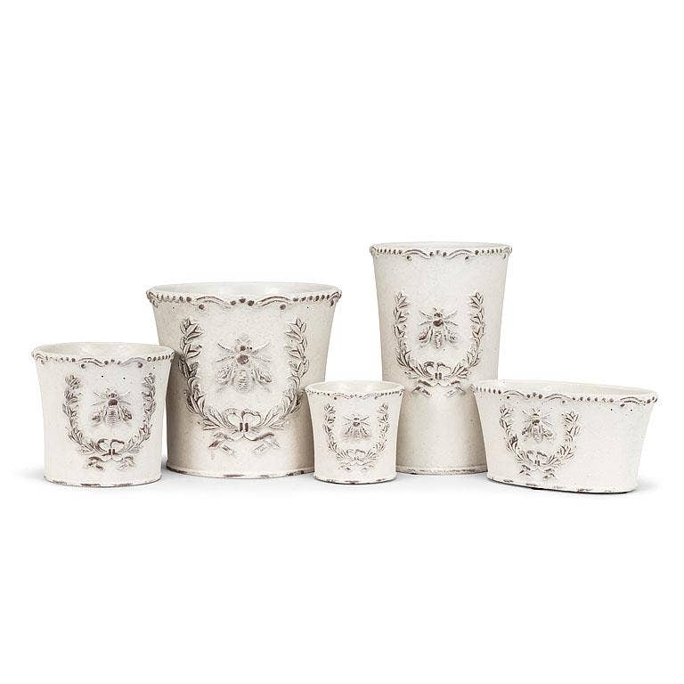 Oval Emboss Bee in Crest Planter-4x8"L