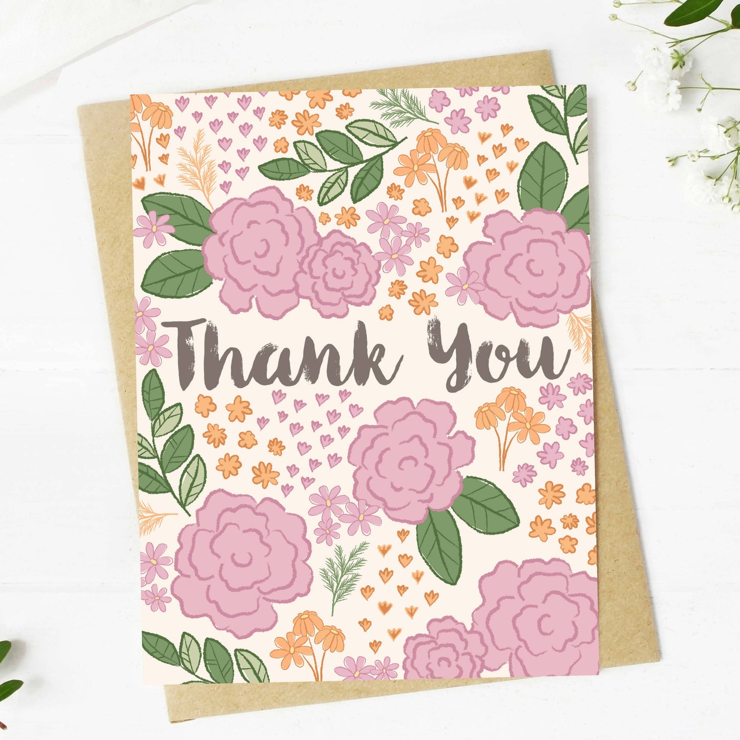 Pink Florals Thank You 4x6 Card