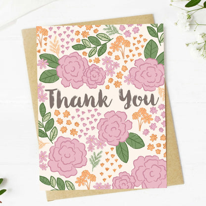 Pink Florals Thank You 4x6 Card