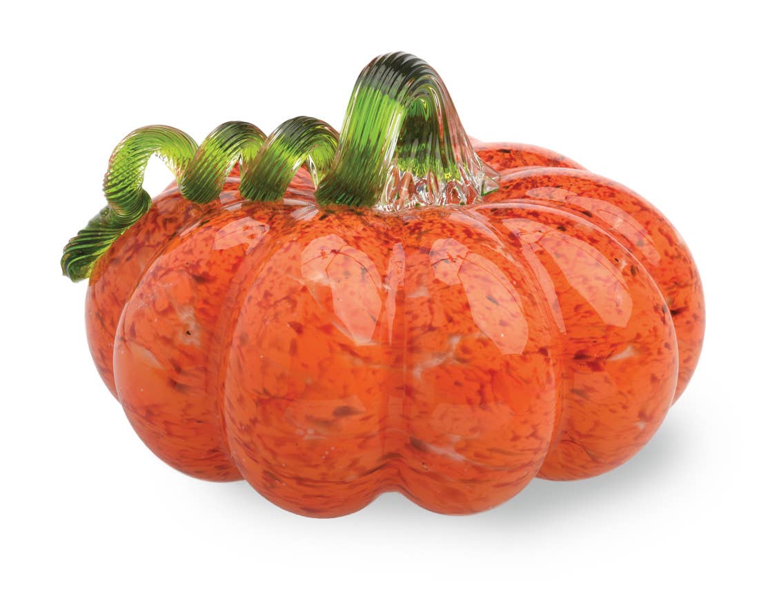 Small Glass Pumpkin orange with green stem Fall Autumn