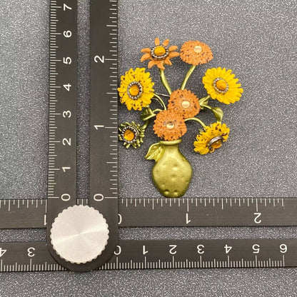 Sunflower Brooch In A Vase Brooch
