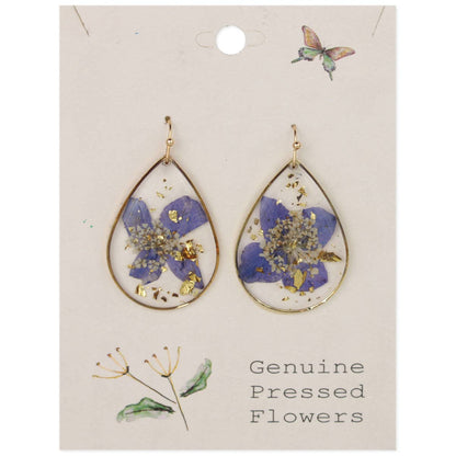 Gilded Flower Purple Dried Flower Teardrop Earrings