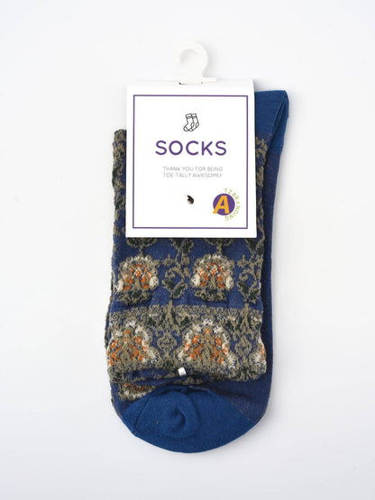 Rufia - Embossed Vintage Floral Mid-Calf Socks