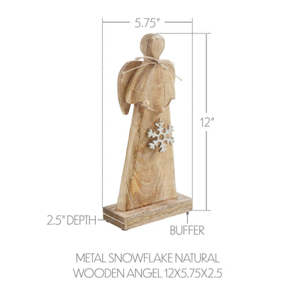 Natural Wooden Snowflake Angel 12x5.75x2.5