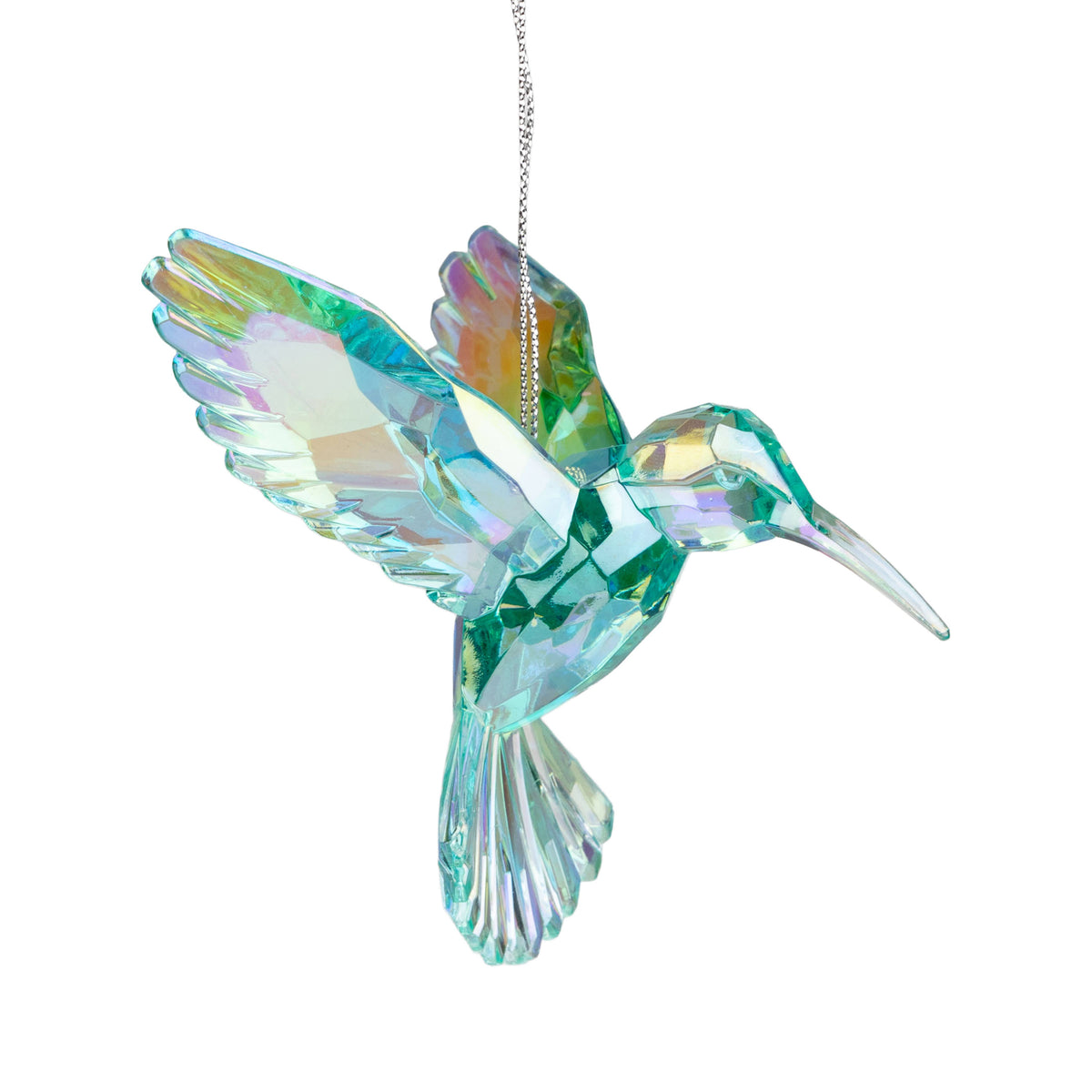 Iridescent blue  acrylic hummingbird orn 4 in