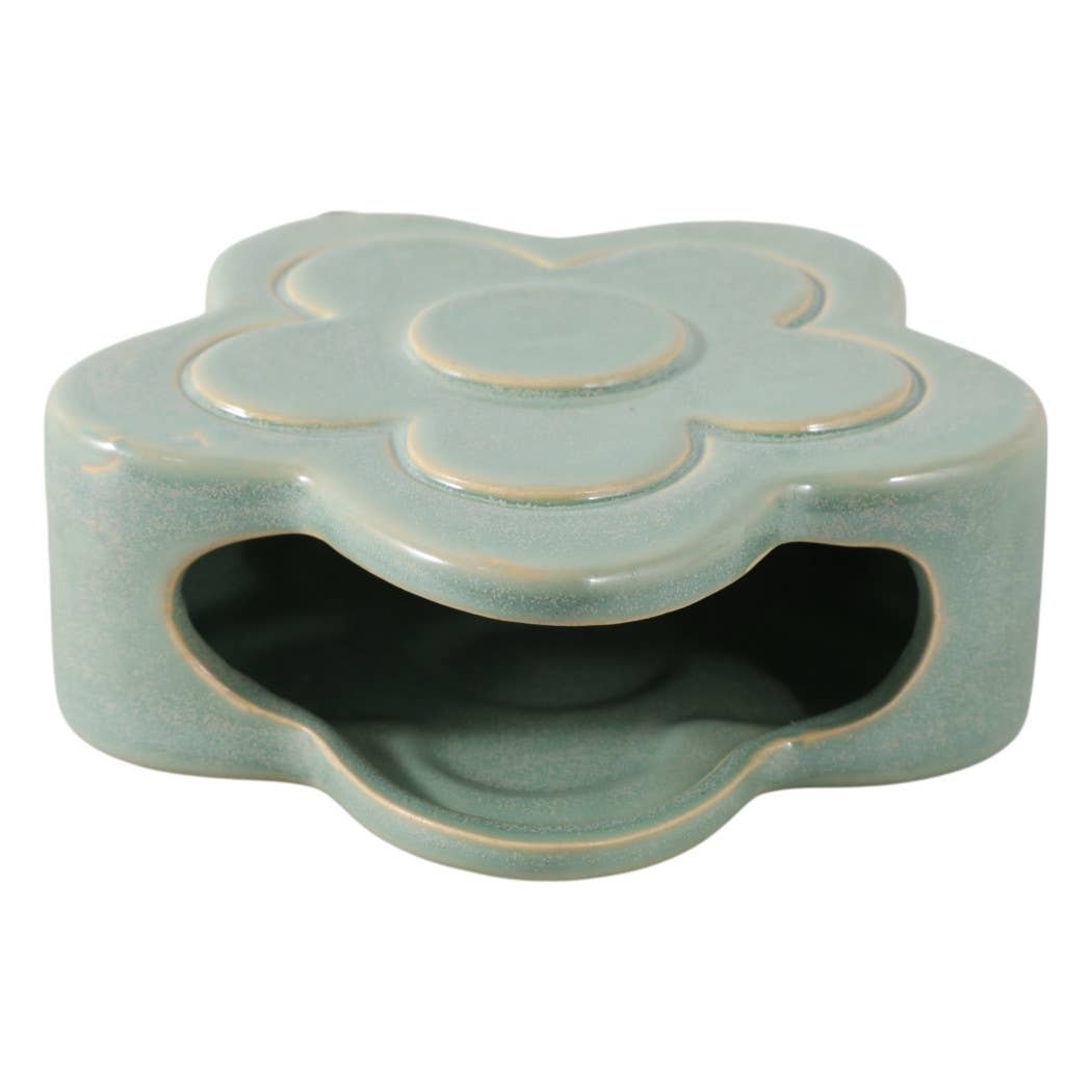 Green Ceramic Sculpted Flower Pencil Cup 6"