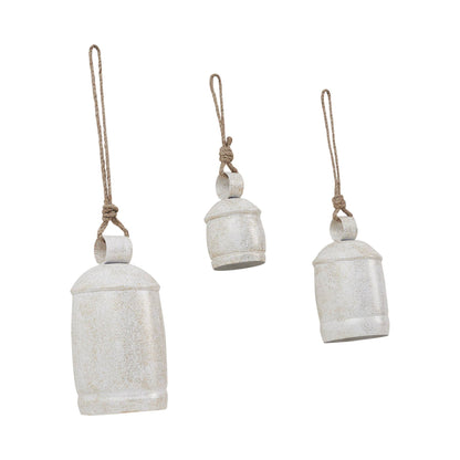 White Washed Gold Glitter Metal Bell Set 3pc