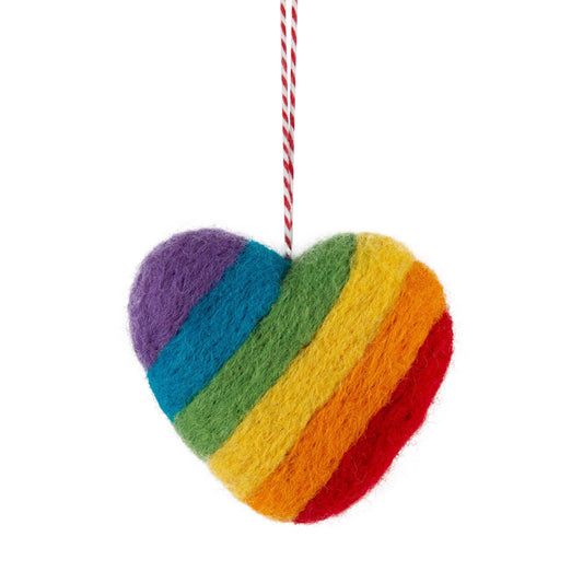 Felt Heart Ornament Rainbow-Striped 2.75"