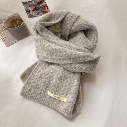 Avocado Green Wool Cable Knit Winter Scarf