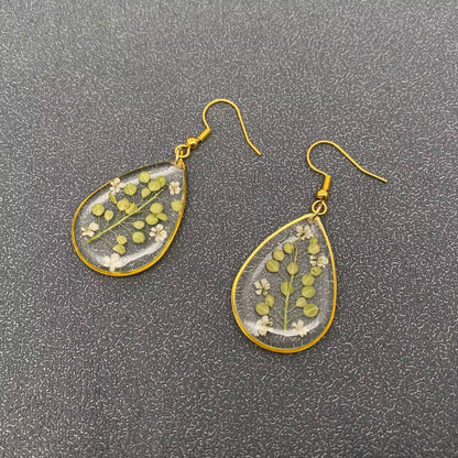Dried Cress Flowers Dangle Earrings