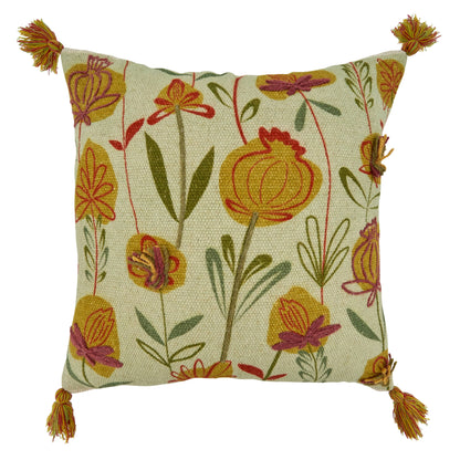 Embroidered Flowers Design Pillow