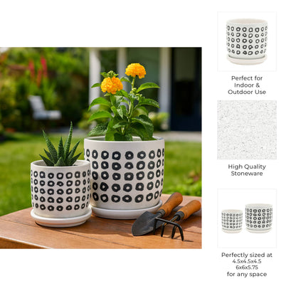 Black Ceramic Aztec Planters Two Sizes 5"/6".