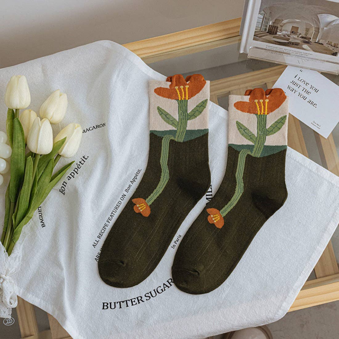 Rufia - Floral Lace Trim Mid-Calf Socks