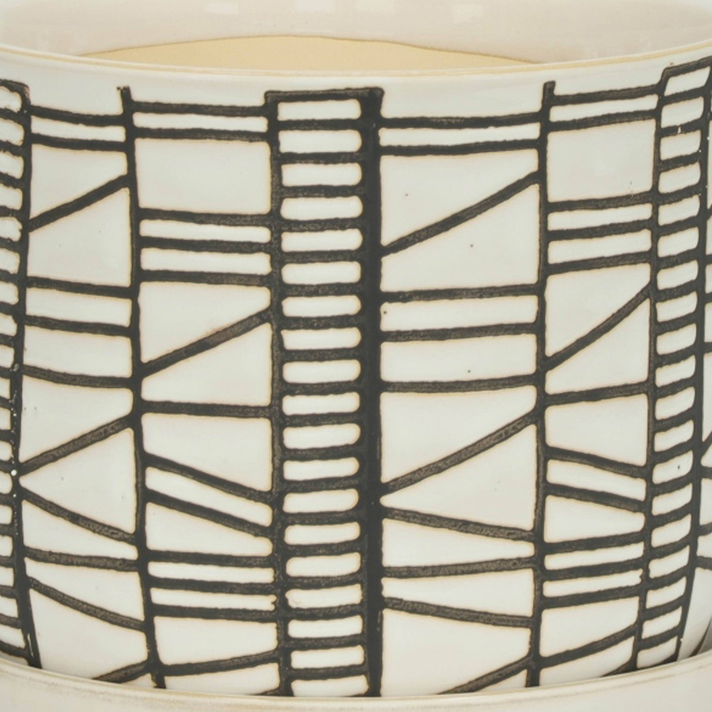 Beige Ceramic Geometric Planter & Saucer Two Sizes 6"/8"