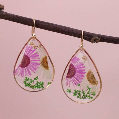 Cottage Floral Daisy Dried Flower Earrings