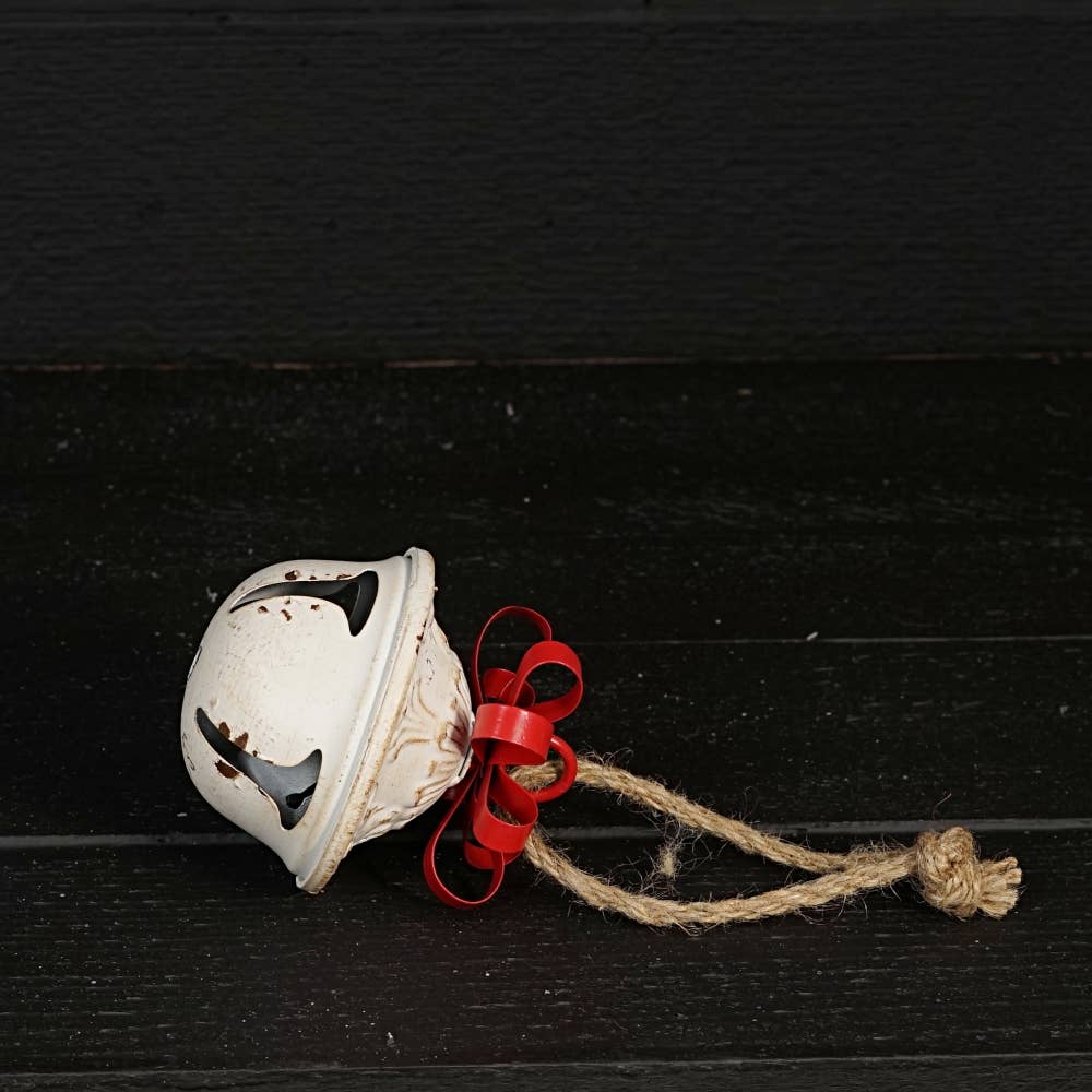 M32519-Vintage white nutshell bell w. metal bow (5inH)