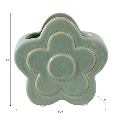 Green Ceramic Sculpted Flower Pencil Cup 6"