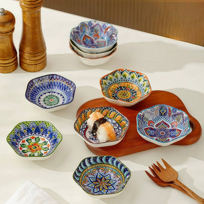 Moroccan Hexagon & Rose Ceramic Pinch Bowls (4-inch)