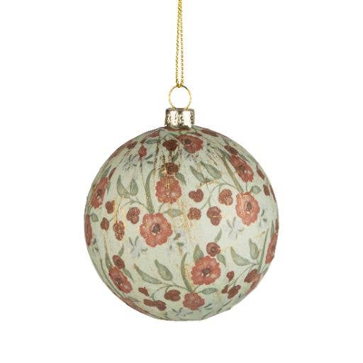 Printed wrap plastic ball orn,burg/grn floral 3 in