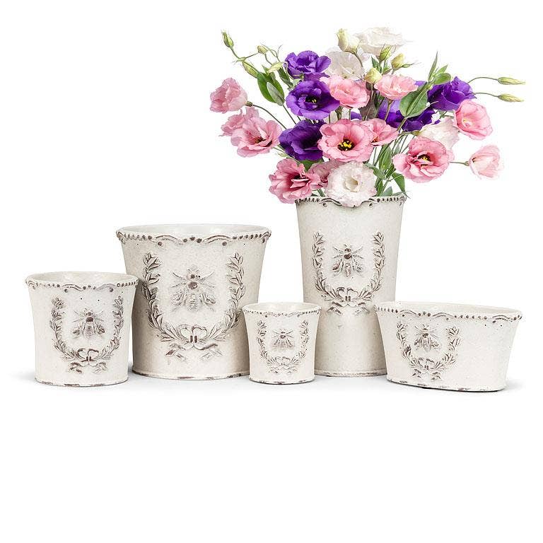 Oval Emboss Bee in Crest Planter-4x8"L