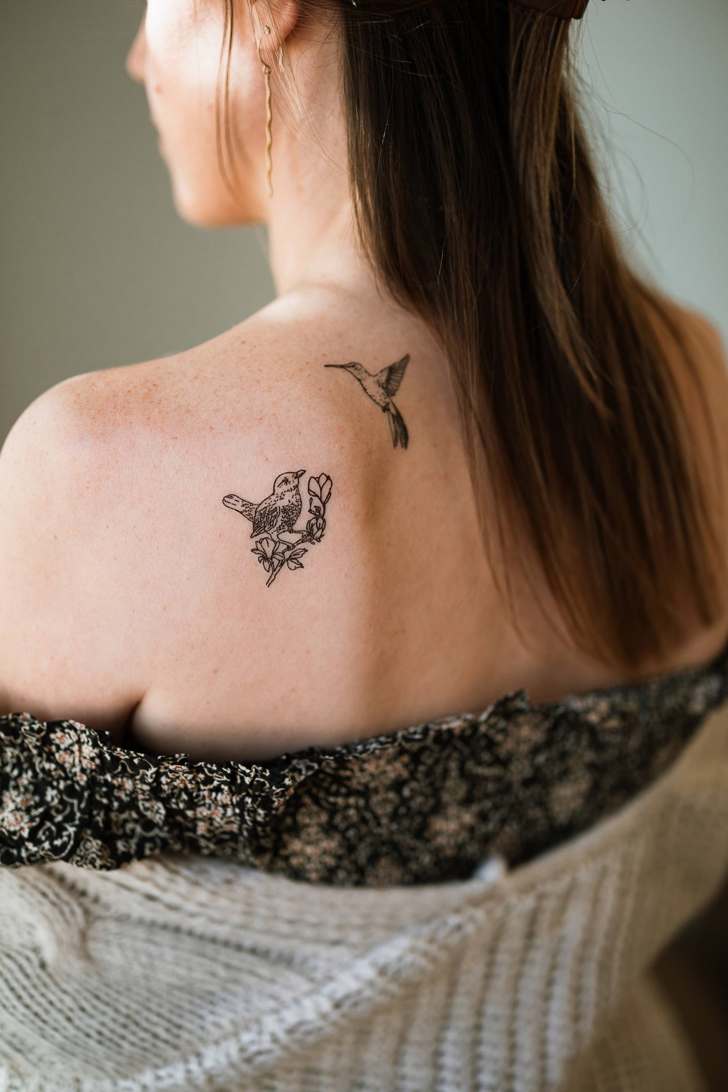 Blackbird and Hummingbird Temporary Tattoos