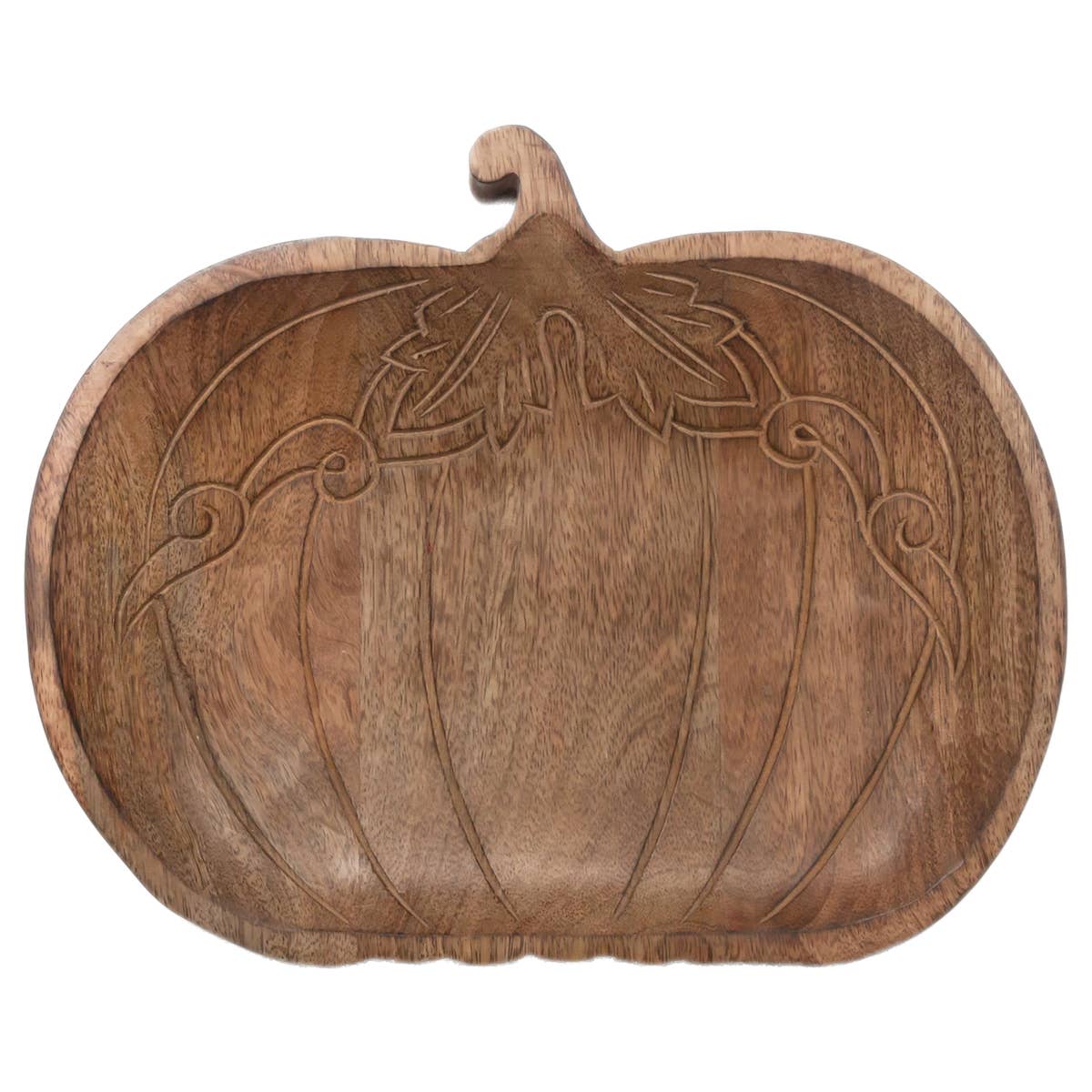 9.75" Round Engraved Pumpkin Mango Wood Tray