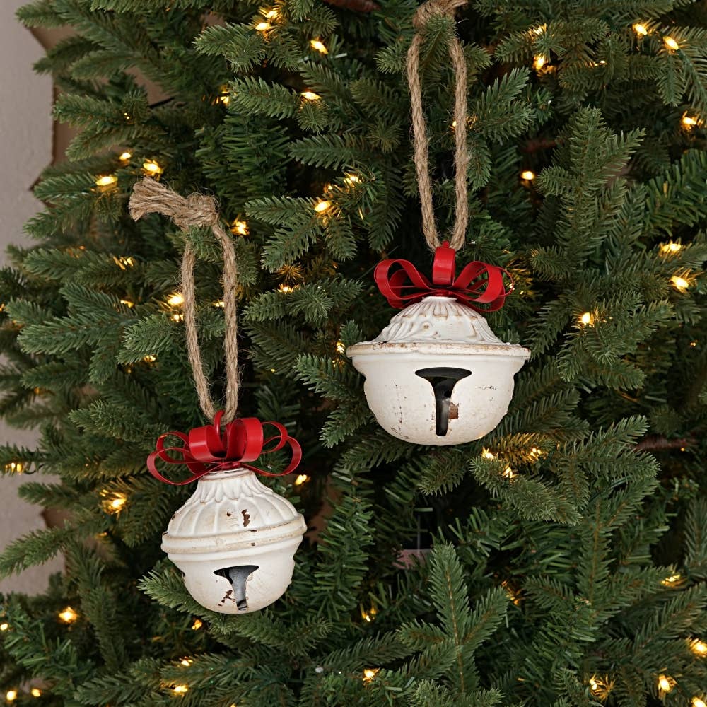 M32519-Vintage white nutshell bell w. metal bow (5inH)
