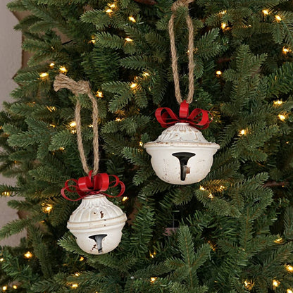 M32519-Vintage white nutshell bell w. metal bow (5inH)