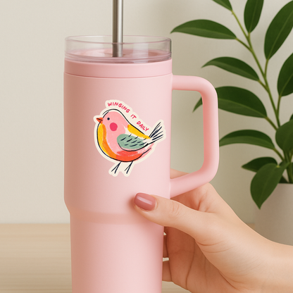 Winging It Daily Bird Sticker, Cute Colorful Bird Decal