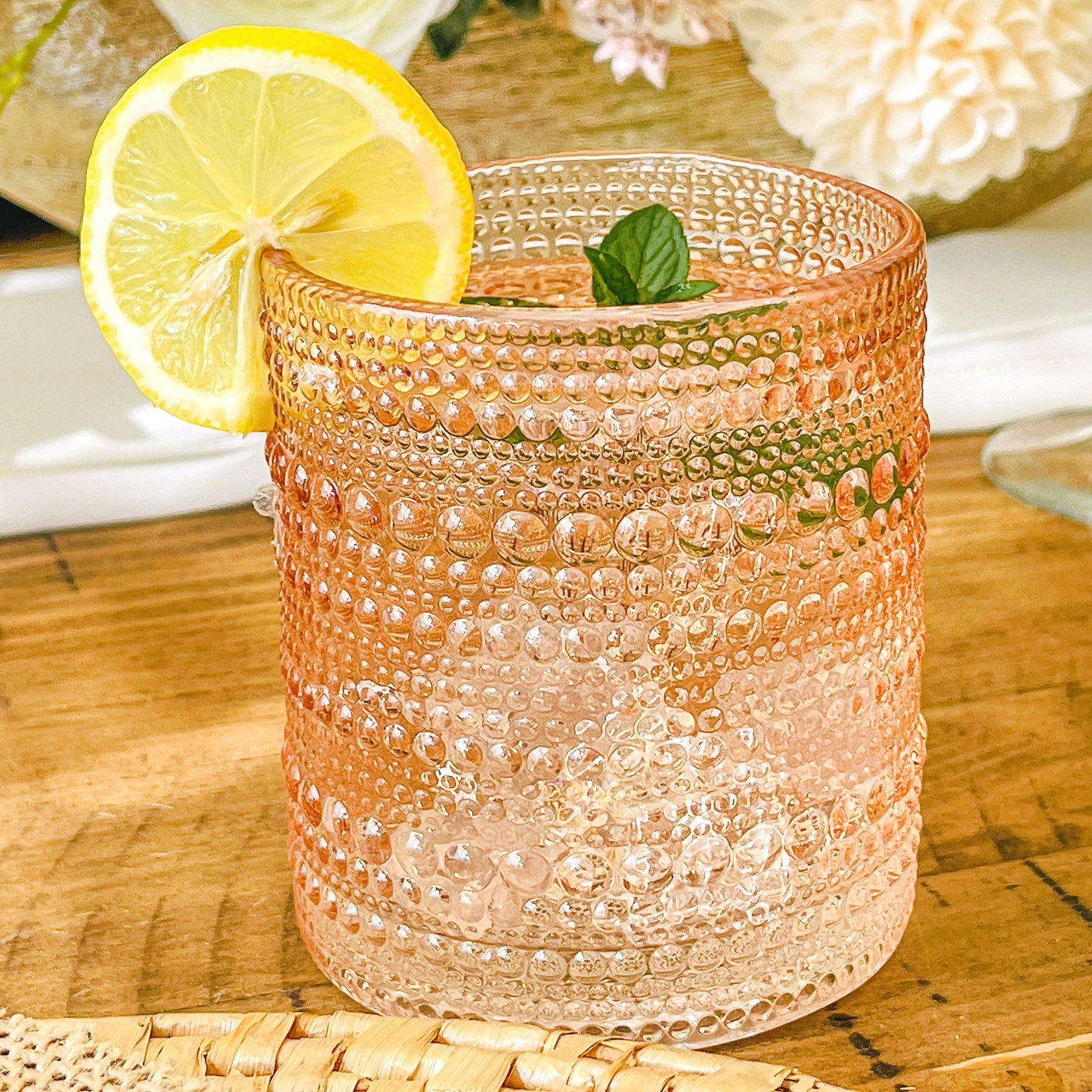10 oz Beaded Rose Gold Old Fashion Glass