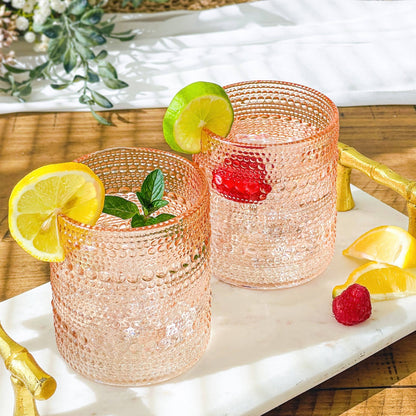 10 oz Beaded Rose Gold Old Fashion Glass