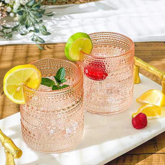 10 oz Beaded Rose Gold Old Fashion Glass